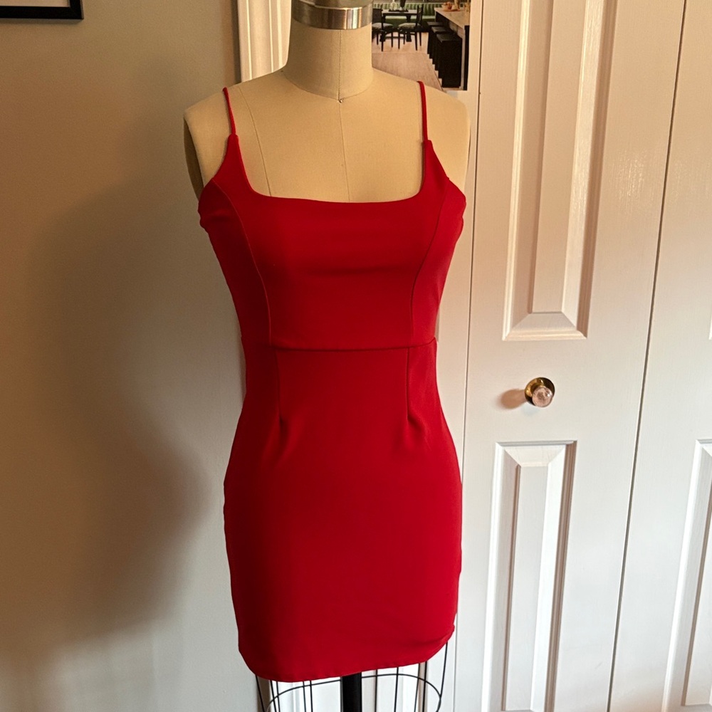Nasty Gal Red Square-Neck Mini Dress